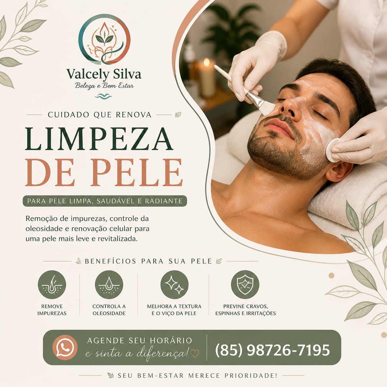 Informações sobre Limpeza de pele masculina na Valcely Silva