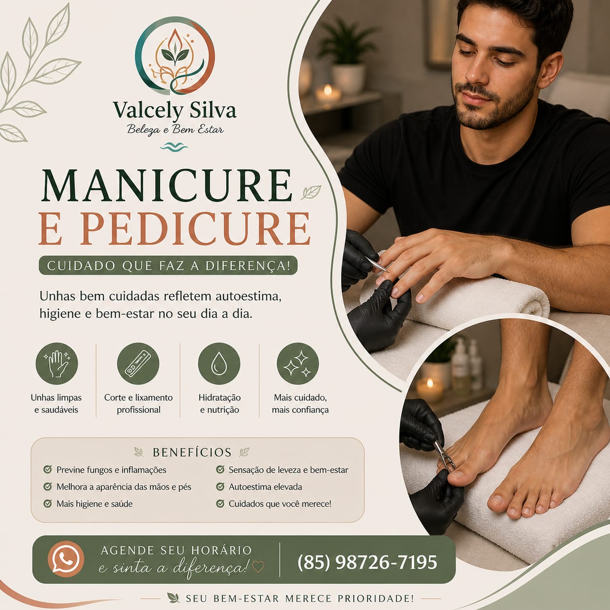 Informações sobre Manicure e pedicure para homens na Valcely Silva